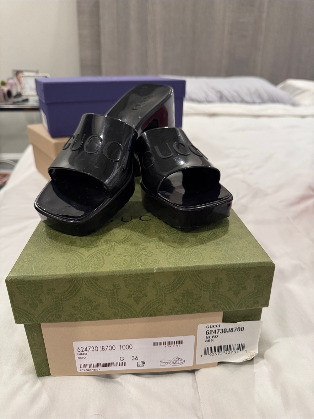 Gucci Black Patent Platform Mule Slides